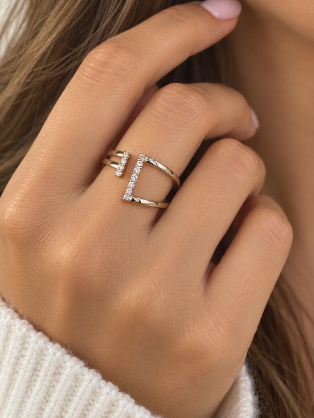 Geometric Radiance Ring | 14K Yellow Gold Open-V Pave Diamond Ring
